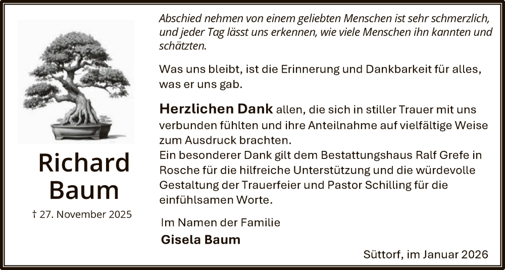  Traueranzeige für Gisela Baum vom 10.01.2026 aus AZ