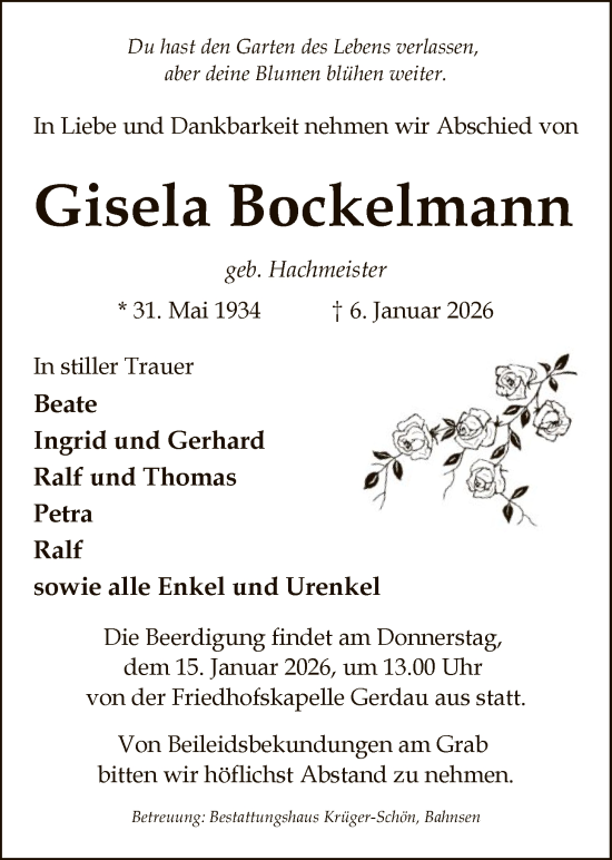 Traueranzeige von Gisela Bockelmann von AZ
