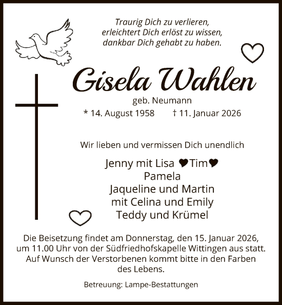 Traueranzeige von Gisela Wahlen von IK
