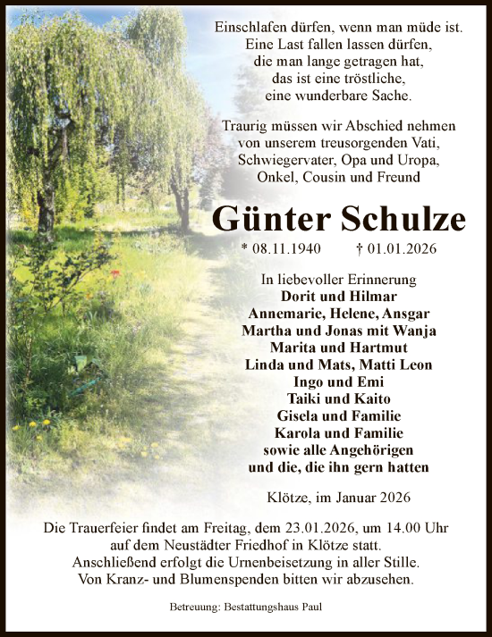 Traueranzeige von Günter Schulze von AMZ