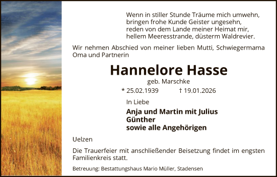 Traueranzeige von Hannelore Hasse von AZ