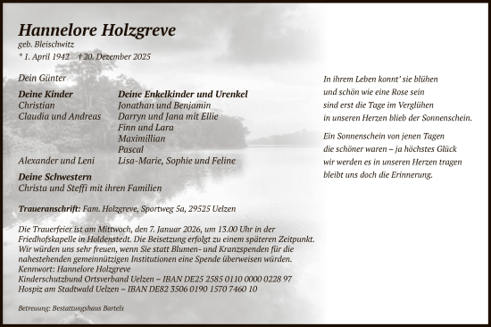 Traueranzeige von Hannelore Holzgreve von AZ