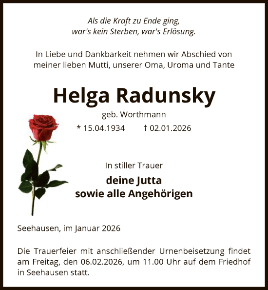 Traueranzeige von Helga Radunsky von AMZ