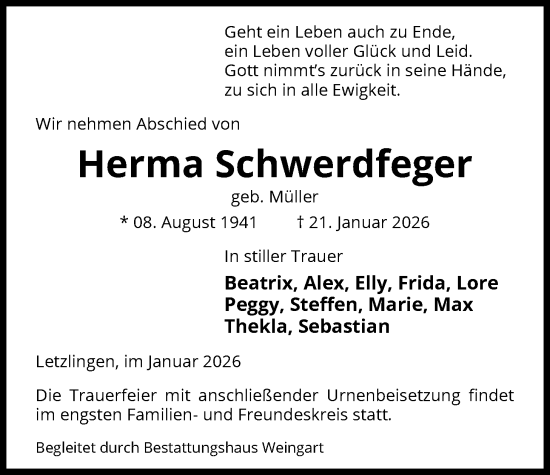 Traueranzeige von Herma Schwerdfeger von AMZ