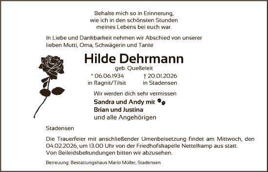 Traueranzeige von Hilde Dehrmann von AZ