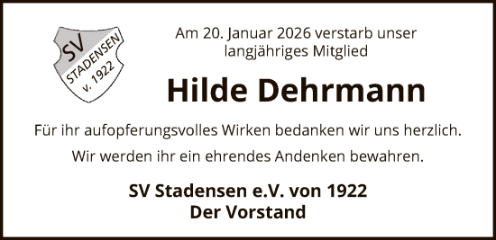 Traueranzeige von Hilde Dehrmann von AZ