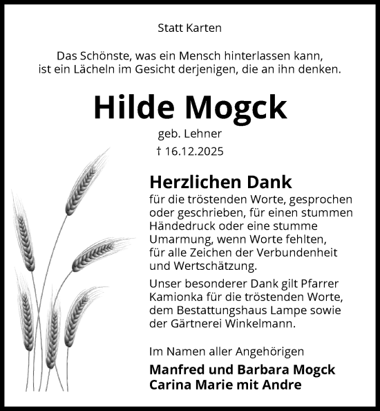 Traueranzeige von Hilde Mogck von IK
