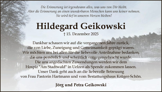 Traueranzeige von Hildegard Geikowski von AZ