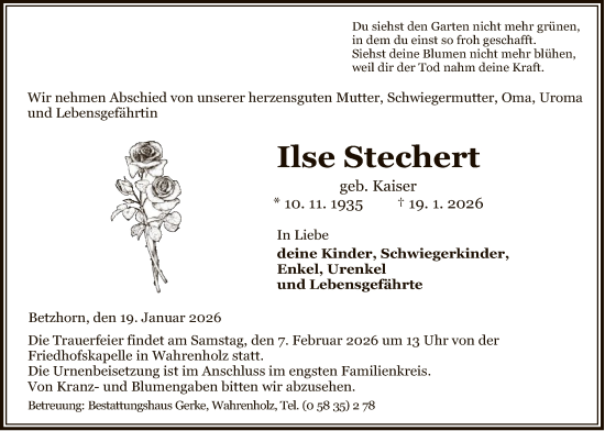 Traueranzeige von Ilse Stechert von IK
