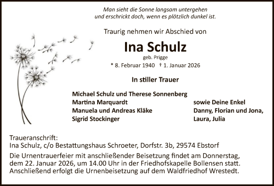 Traueranzeige von Ina Schulz von AZ