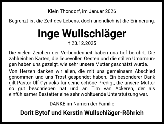 Traueranzeige von Inge Wullschläger von AZ