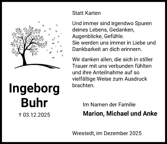 Traueranzeige von Ingeborg Buhr von AZ