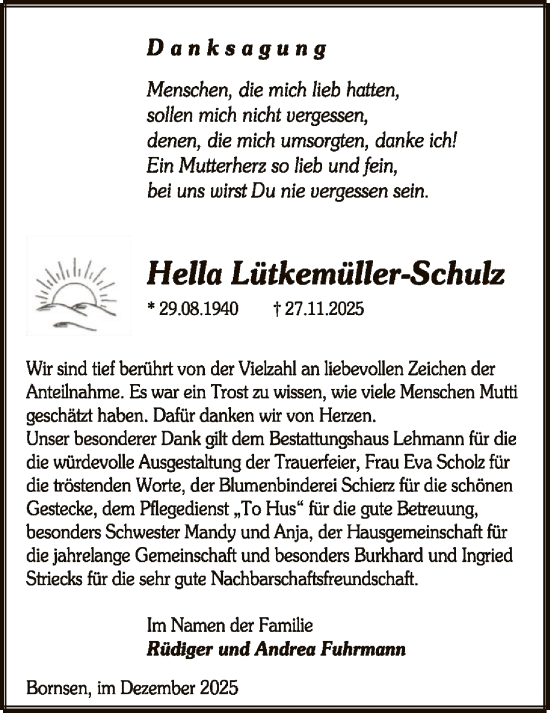 Traueranzeige von Jil Hella Liitkemiiller-Schulz von AMZ
