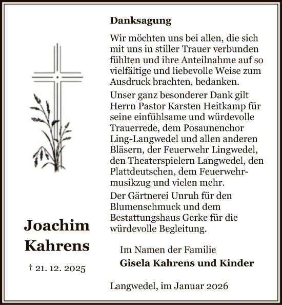 Traueranzeige von Joachim Kahrens von IK
