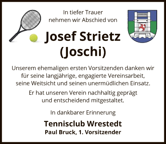 Traueranzeige von Josef Strietz von AZ