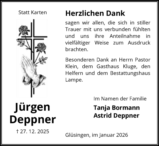 Traueranzeige von Jürgen Deppner von IK
