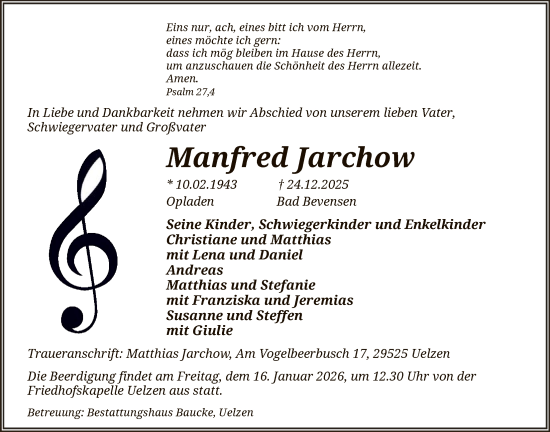 Traueranzeige von Manfred Jarchow von AZ