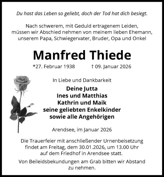 Traueranzeige von Manfred Thiede von AMZ