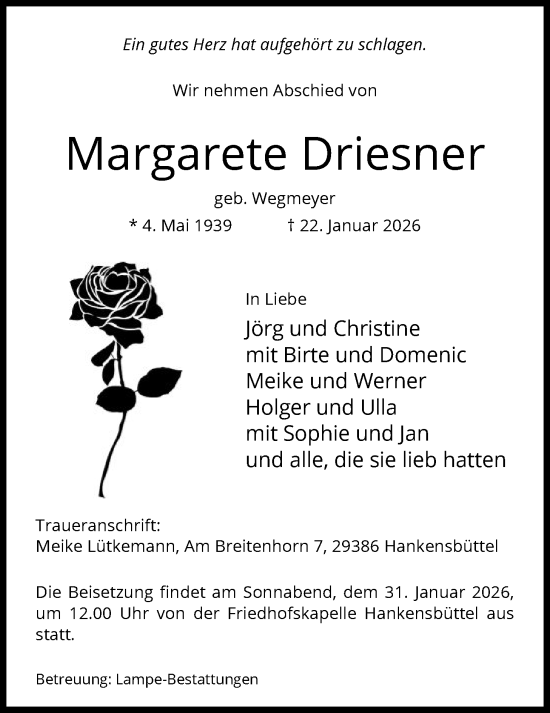 Traueranzeige von Margarete Driesner von IK