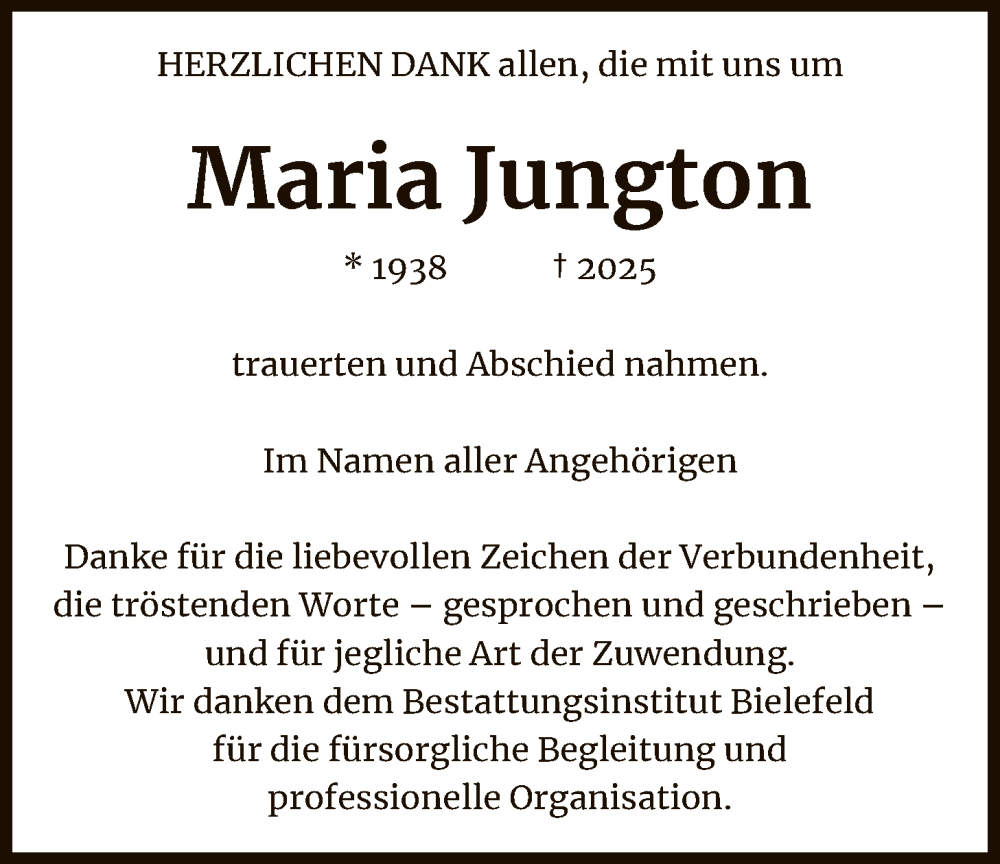  Traueranzeige für Maria Jungton vom 31.01.2026 aus AMZ
