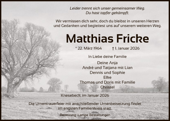 Traueranzeige von Matthias Fricke von IK