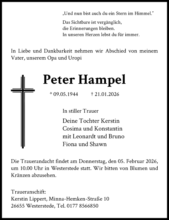Traueranzeige von Peter Hampel von IK