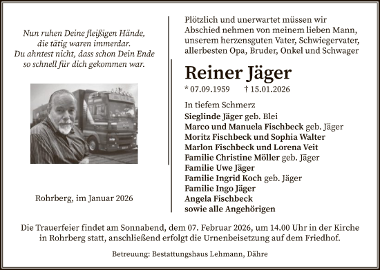 Traueranzeige von Reiner Jäger von AMZ