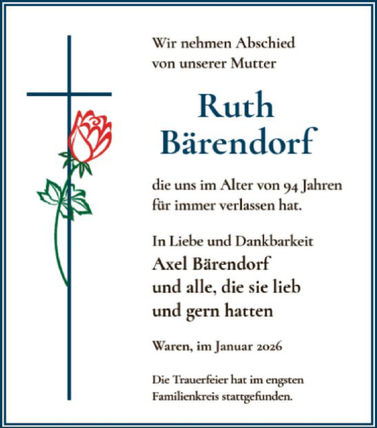 Traueranzeige von Ruth Bärendorf von AZ