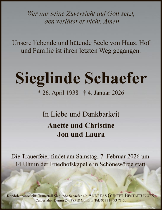 Traueranzeige von Sieglinde Schaefer von IK