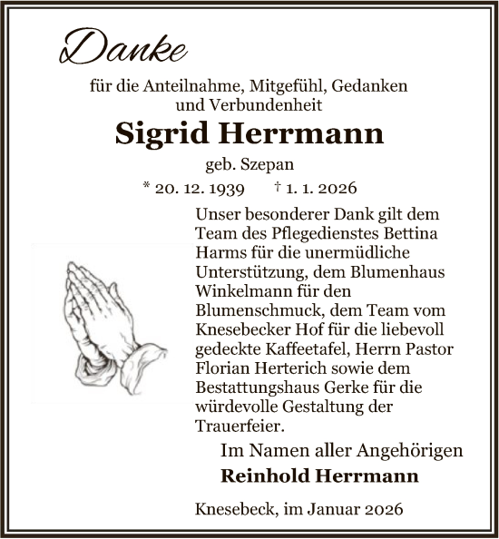 Traueranzeige von Sigrid Herrmann von IK