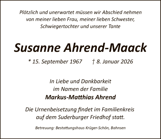 Traueranzeige von Susanne Ahrend-Maack von AZ