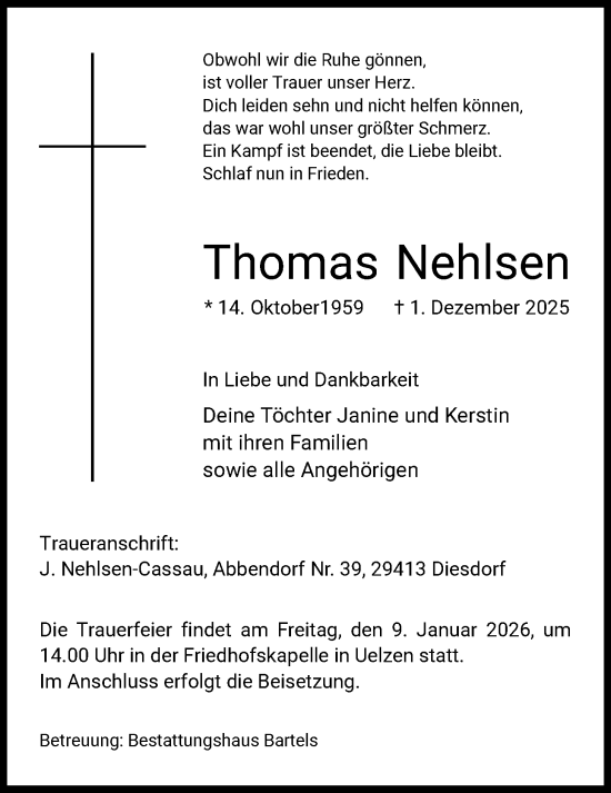 Traueranzeige von Thomas Nehlsen von AZ