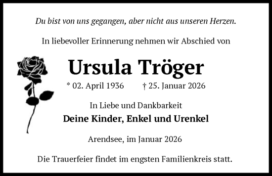 Traueranzeige von Ursula Tröger von AMZ