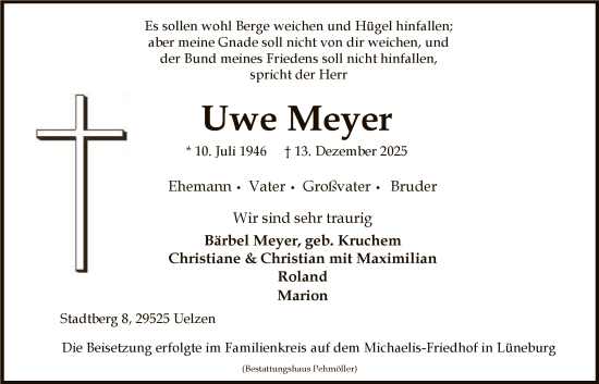 Traueranzeige von Uwe Meyer von AZ