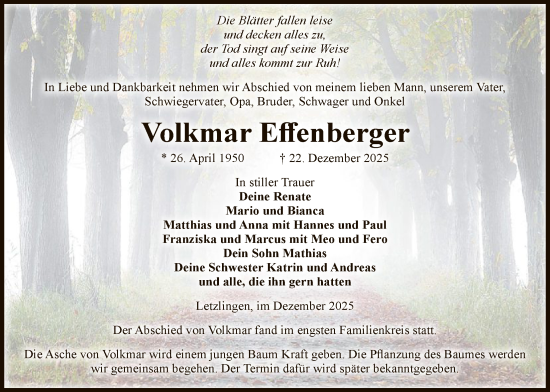 Traueranzeige von Volkmar Effenberger von AMZ