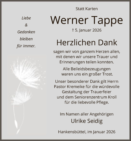 Traueranzeige von Werner Tappe von IK