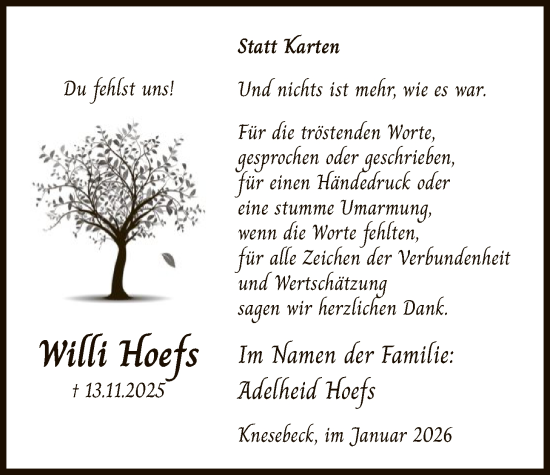 Traueranzeige von Willi Hoefs von IK