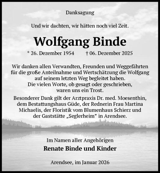 Traueranzeige von Wolfgang Binde von AMZ