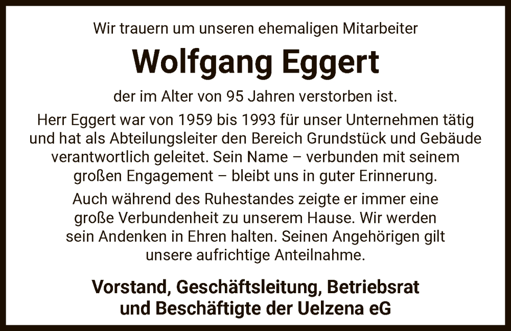  Traueranzeige für Wolfgang Eggert vom 24.01.2026 aus AZ