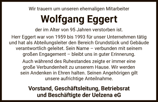 Traueranzeige von Wolfgang Eggert von AZ