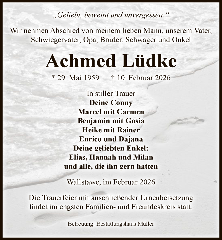  Traueranzeige für Achmed Lüdke vom 17.02.2026 aus AMZ