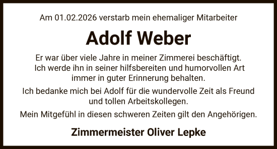 Traueranzeige von Adolf Weber von IK