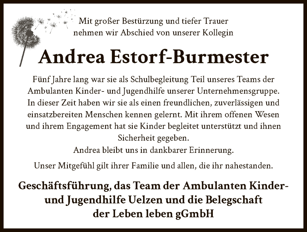  Traueranzeige für Andrea Estorf-Burmester vom 05.02.2026 aus AZ