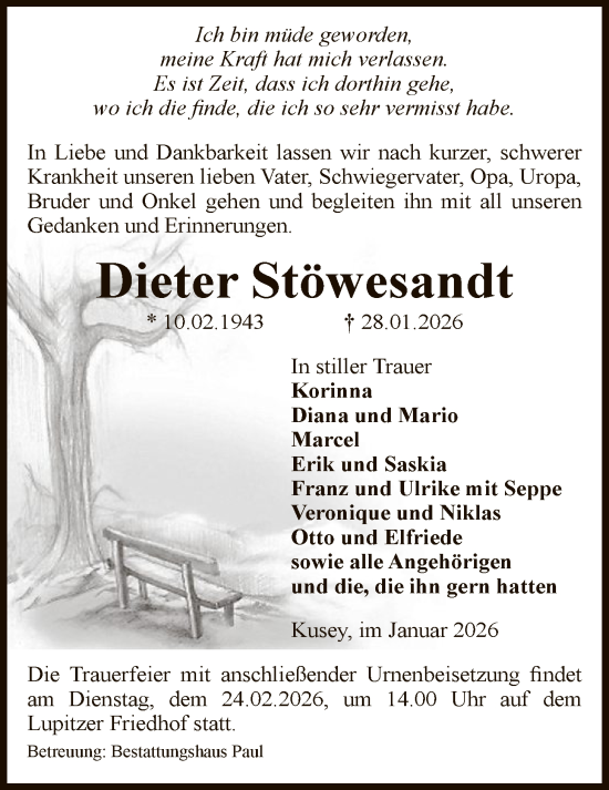 Traueranzeige von Dieter Stöwesandt von AMZ