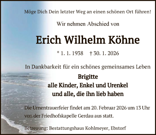 Traueranzeige von Erich Wilhelm Köhne von AZ