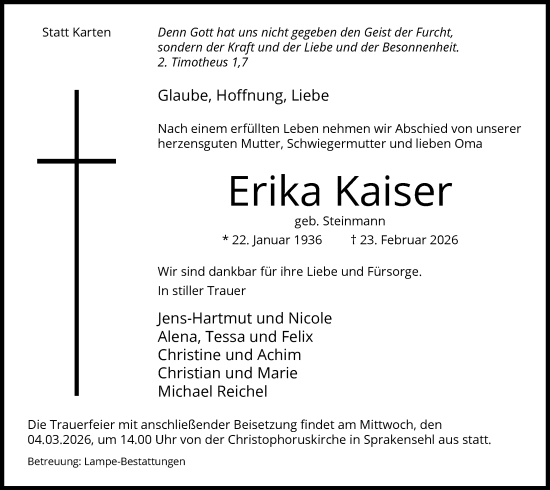 Traueranzeige von Erika Kaiser von IK