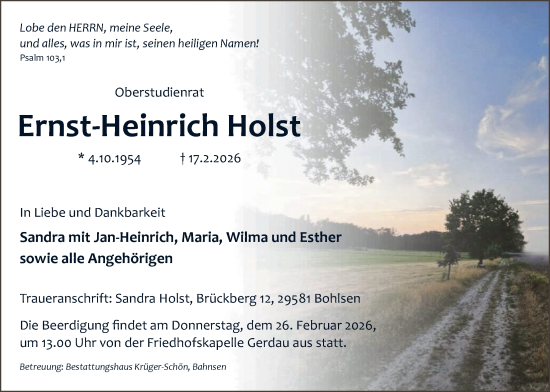Traueranzeige von Ernst-Heinrich Holst von AZ