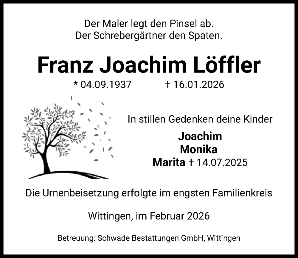 Traueranzeige für Franz Joachim Löffler vom 07.02.2026 aus IK