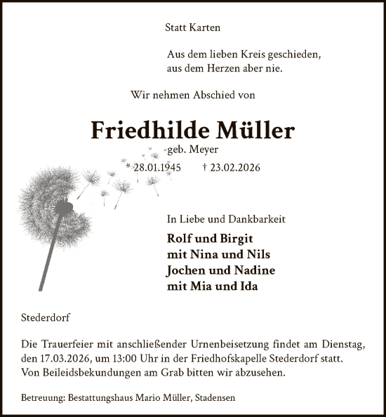 Traueranzeige von Friedhilde Müller von AZ
