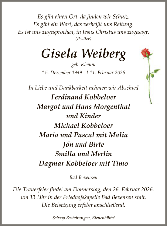 Traueranzeige von Gisela Weiberg von AZ